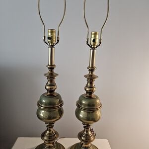 Vintage Brass and Green Table Lamps